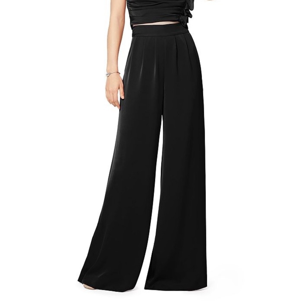 RAMY BROOK BLACK SATIN IRIS HIGH WAISTED PLEATED WIDE LEG PANT - Picture 7 of 8